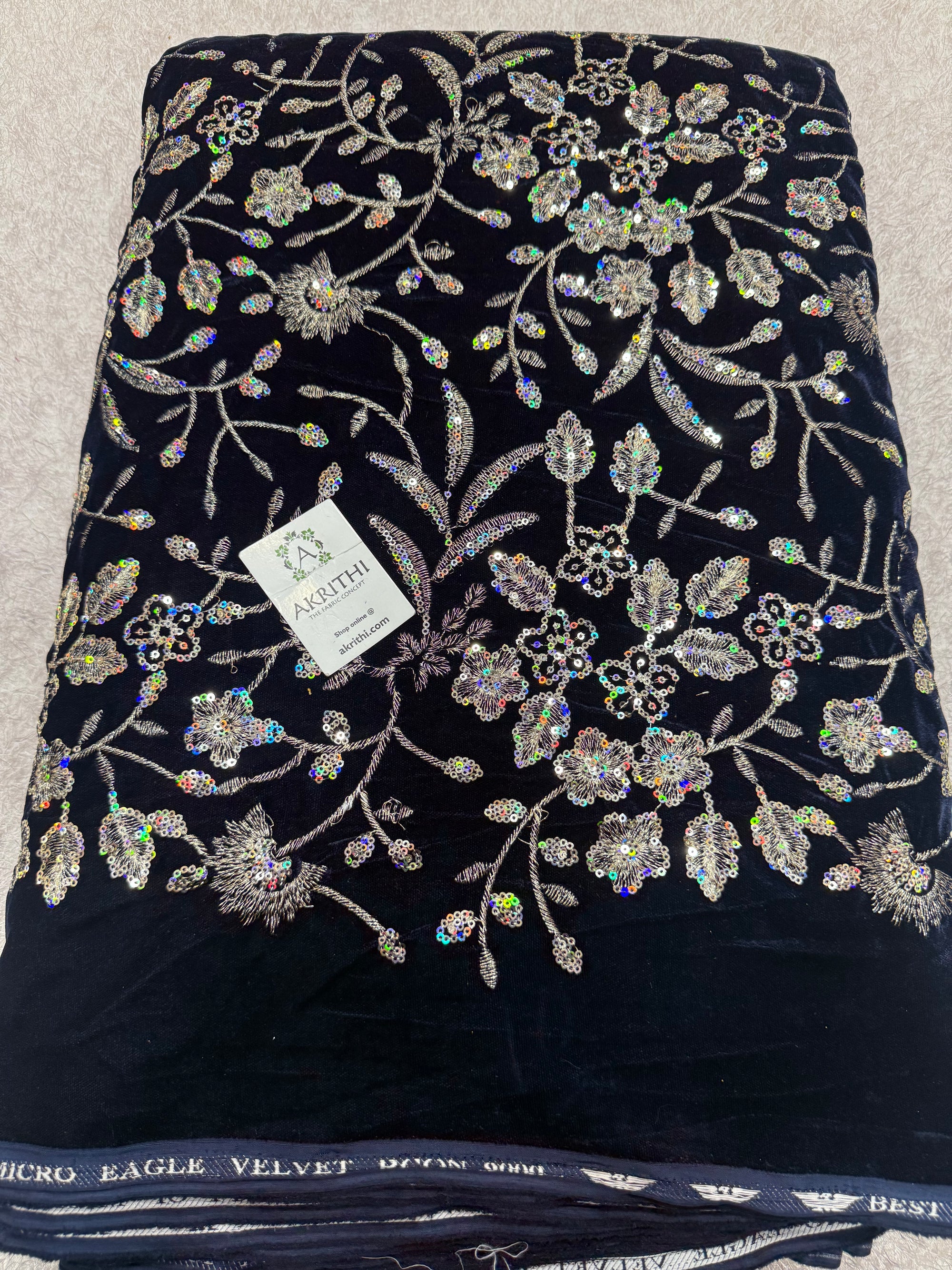 Embroidery on micro velvet fabric