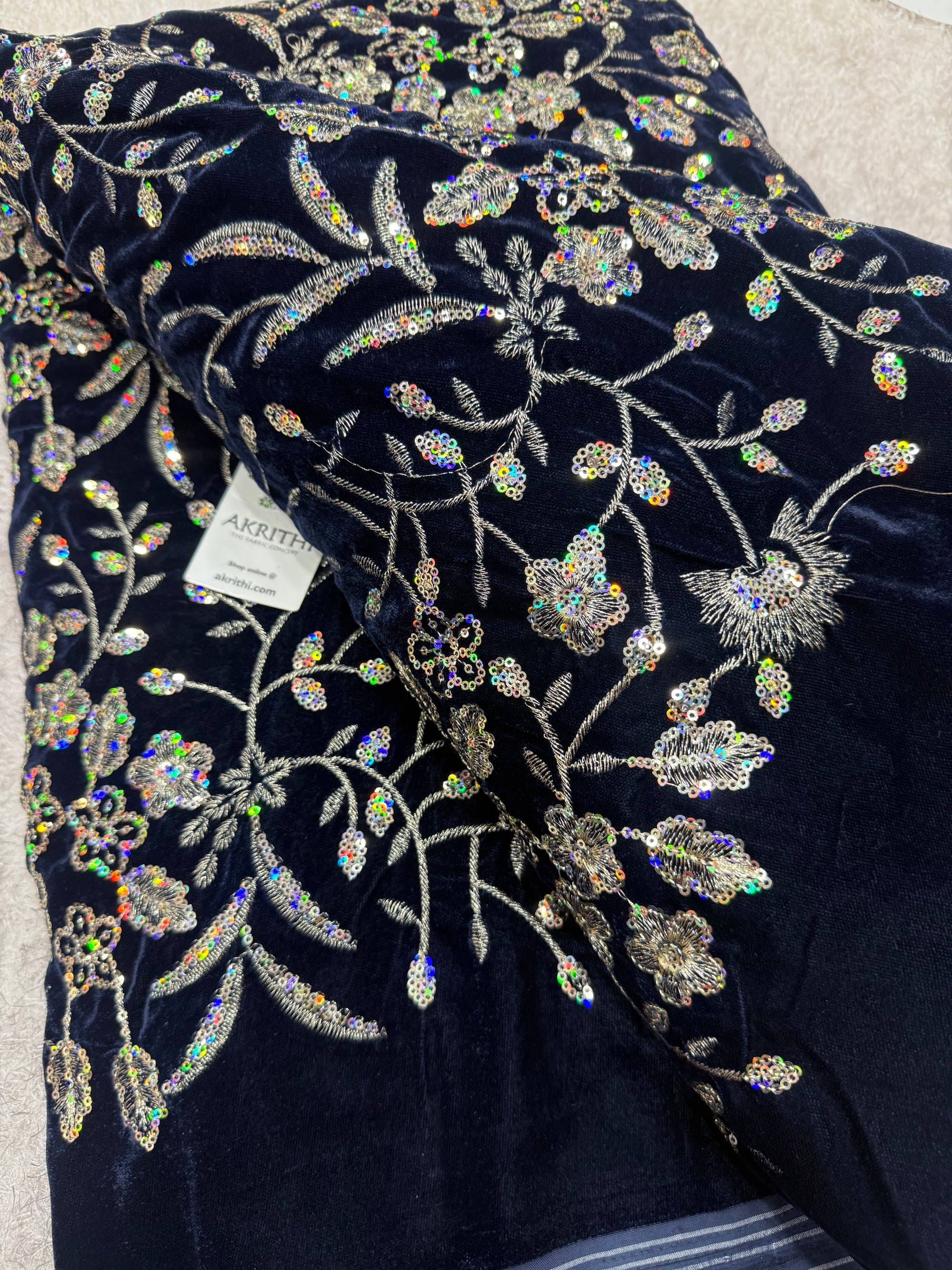 Embroidery on micro velvet fabric