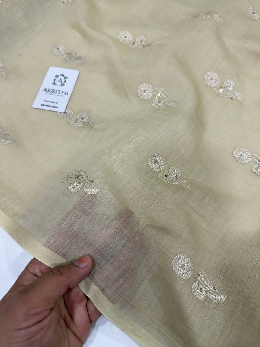 MUL CHANDERI EMBROIDERED FABRIC