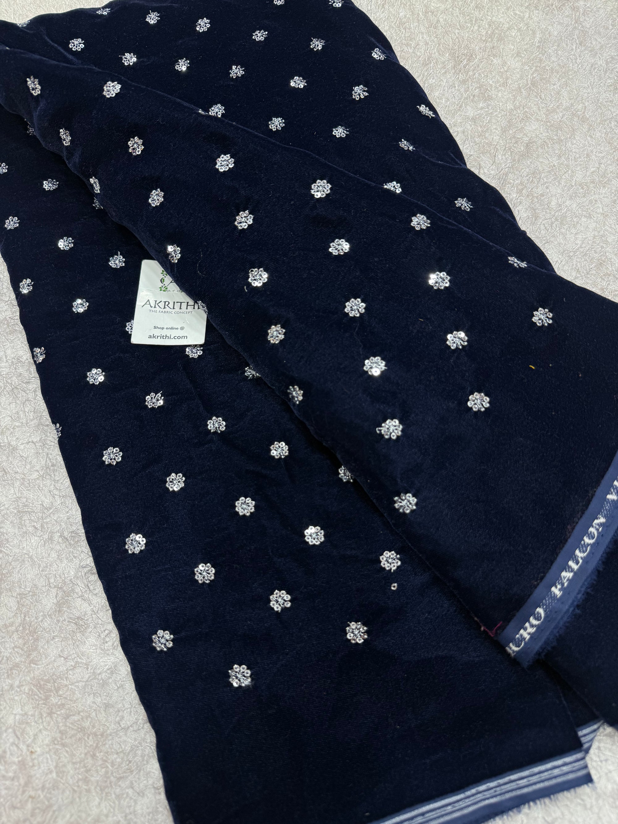 Embroidery on micro velvet fabric