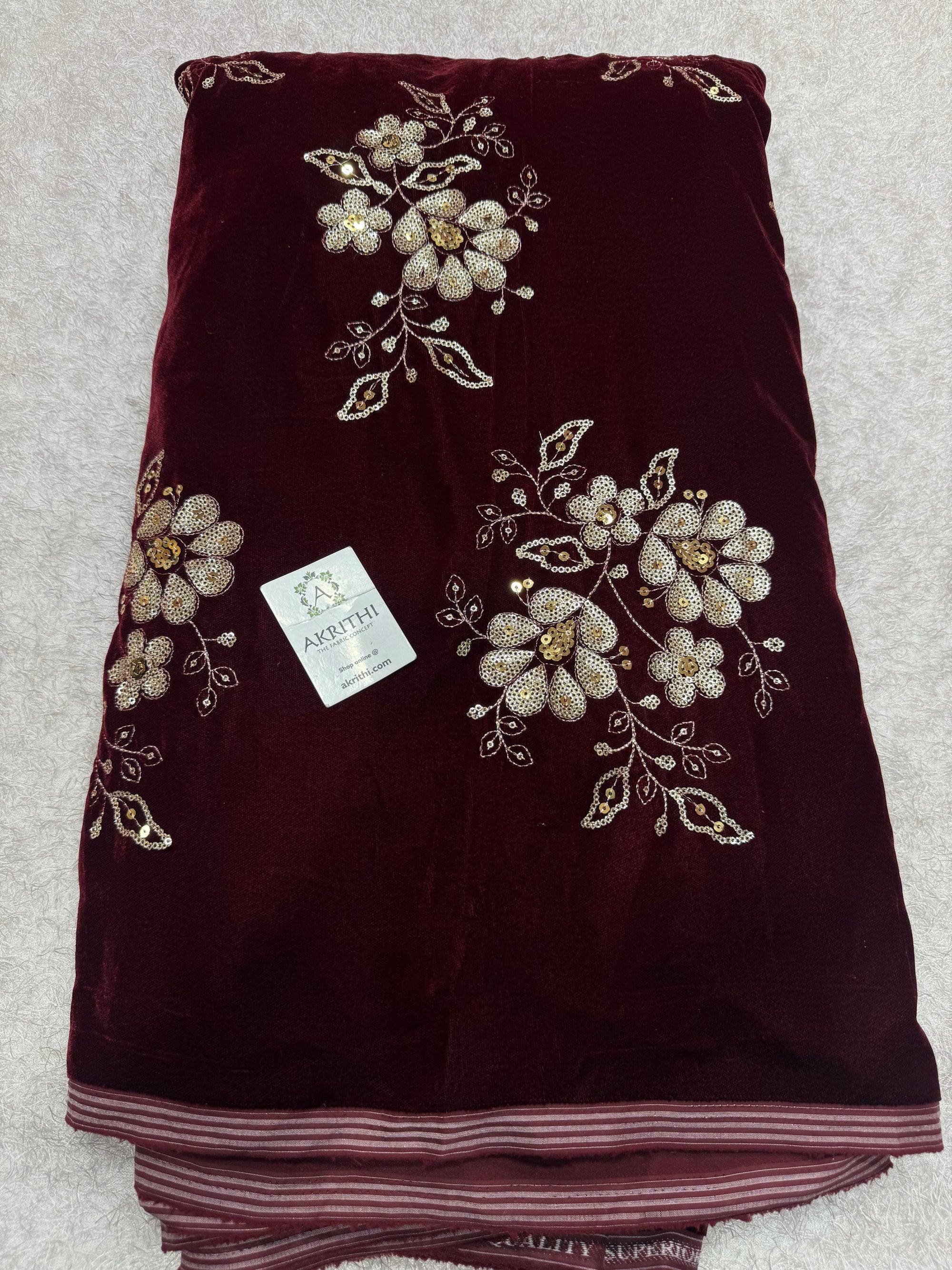 Embroidery on micro velvet fabric