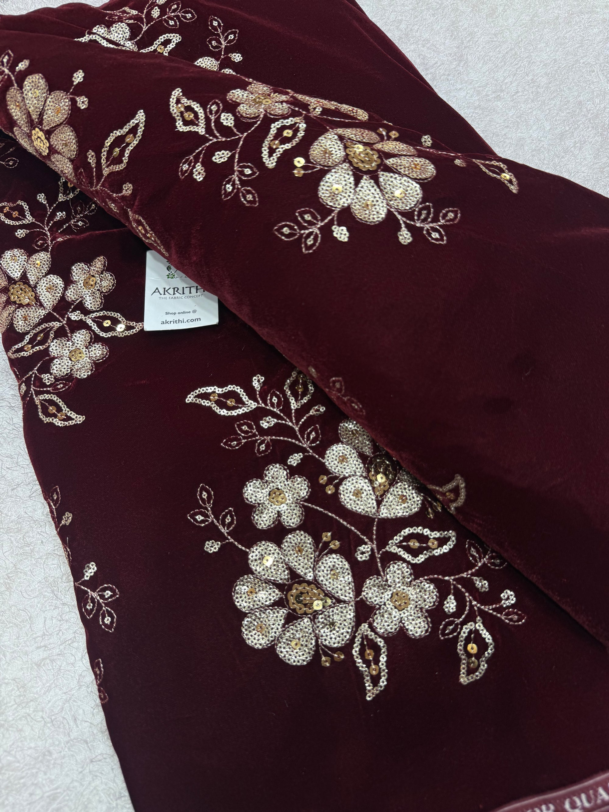 Embroidery on micro velvet fabric
