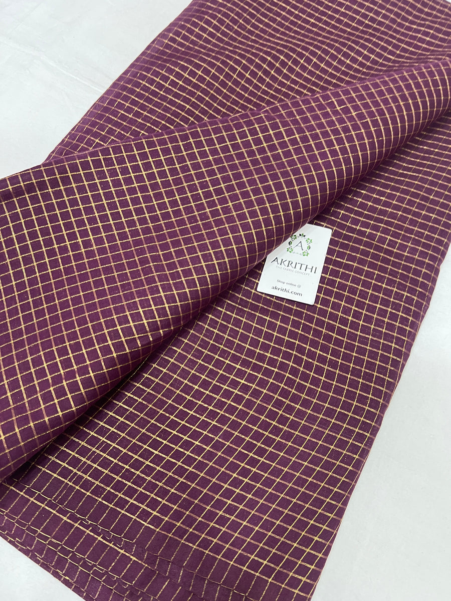 Silk cotton zari checks fabric