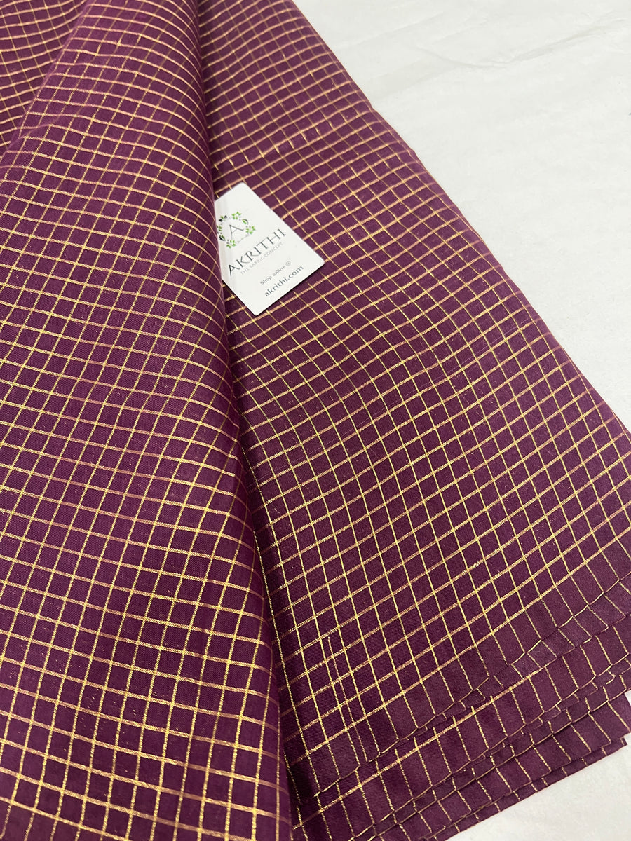 Silk cotton zari checks fabric