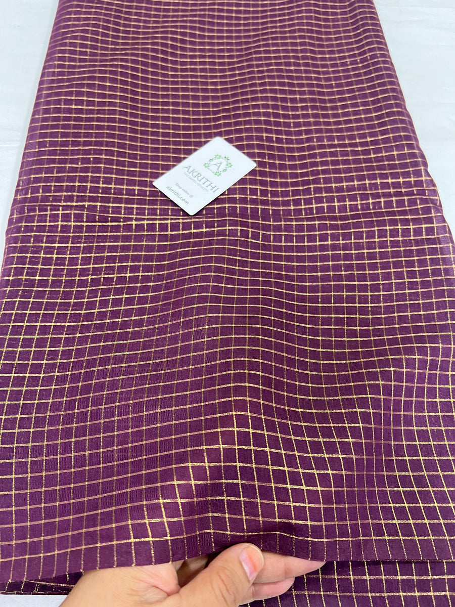 Silk cotton zari checks fabric