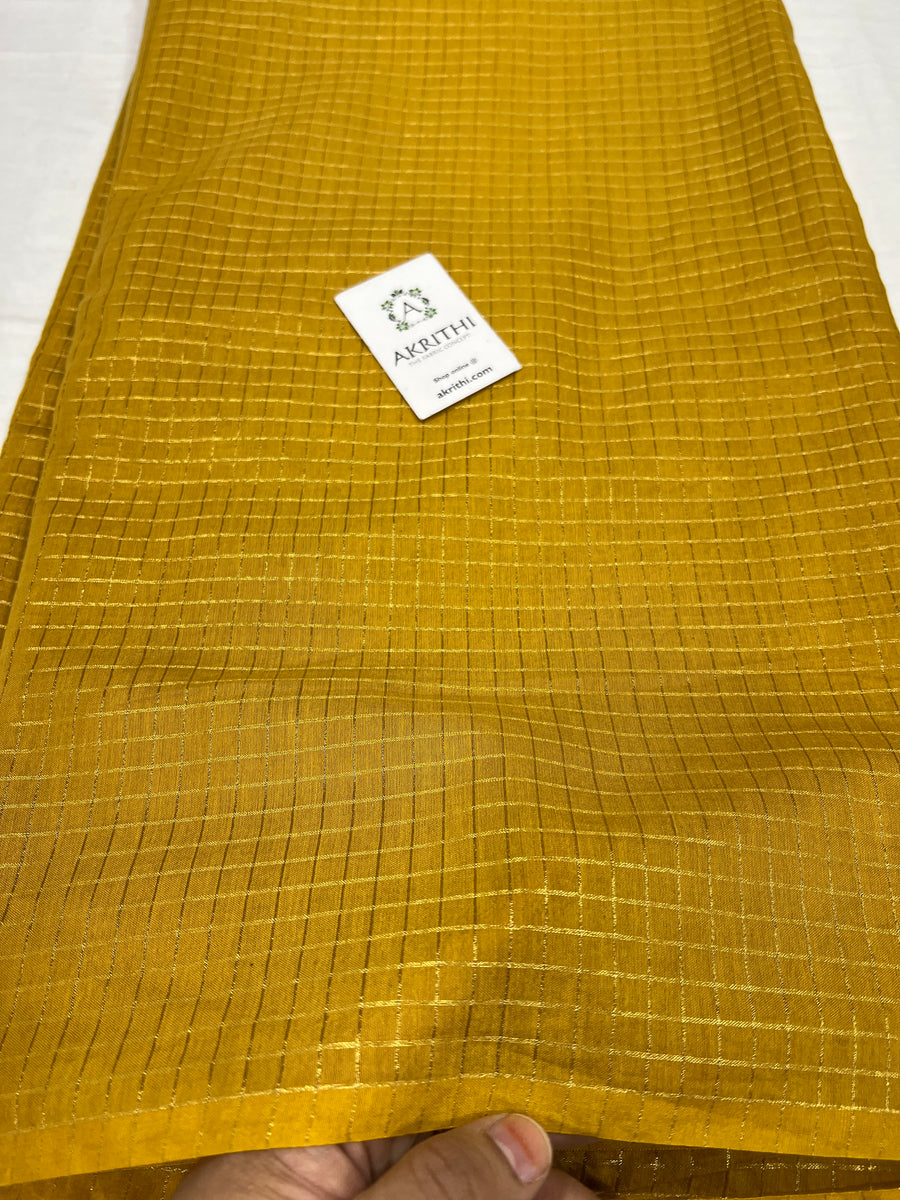 Silk cotton zari checks fabric