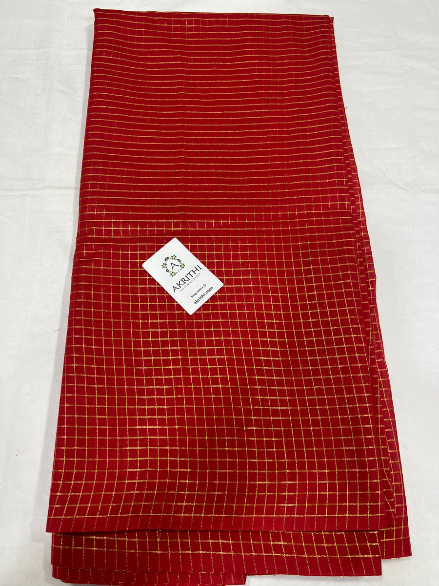 Silk cotton zari checks fabric