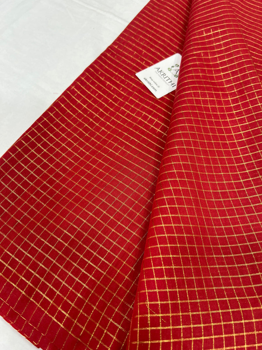 Silk cotton zari checks fabric