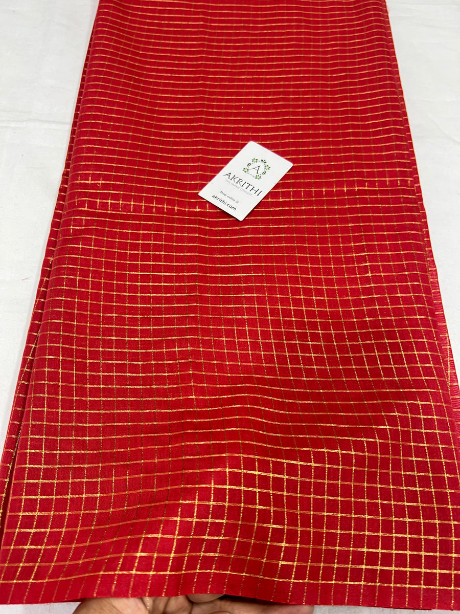 Silk cotton zari checks fabric