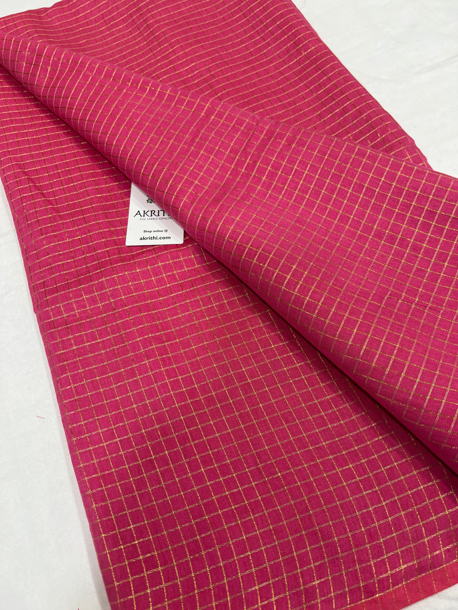 Silk cotton zari checks fabric