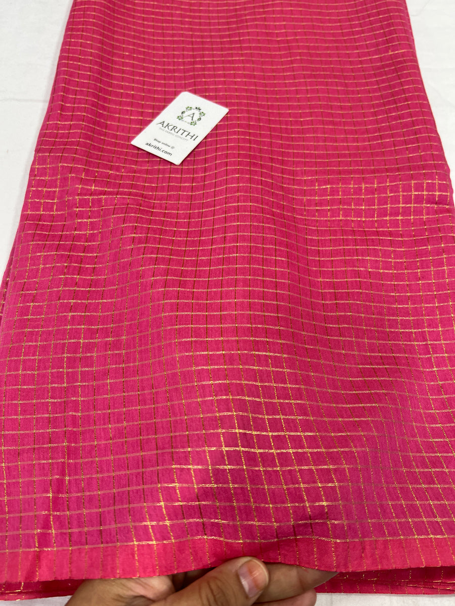 Silk cotton zari checks fabric