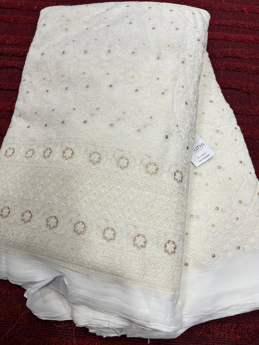 Dyeable embroidered Georgette fabric