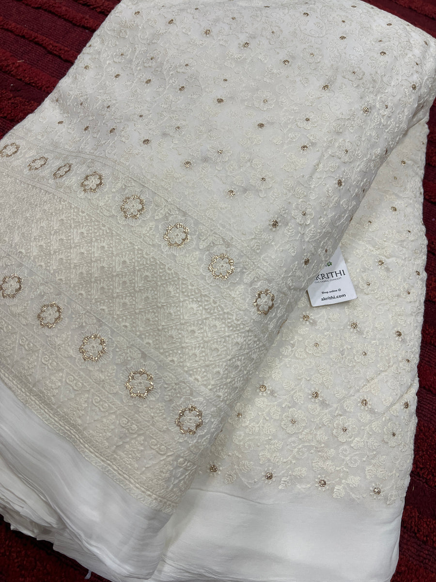 Dyeable embroidered Georgette fabric