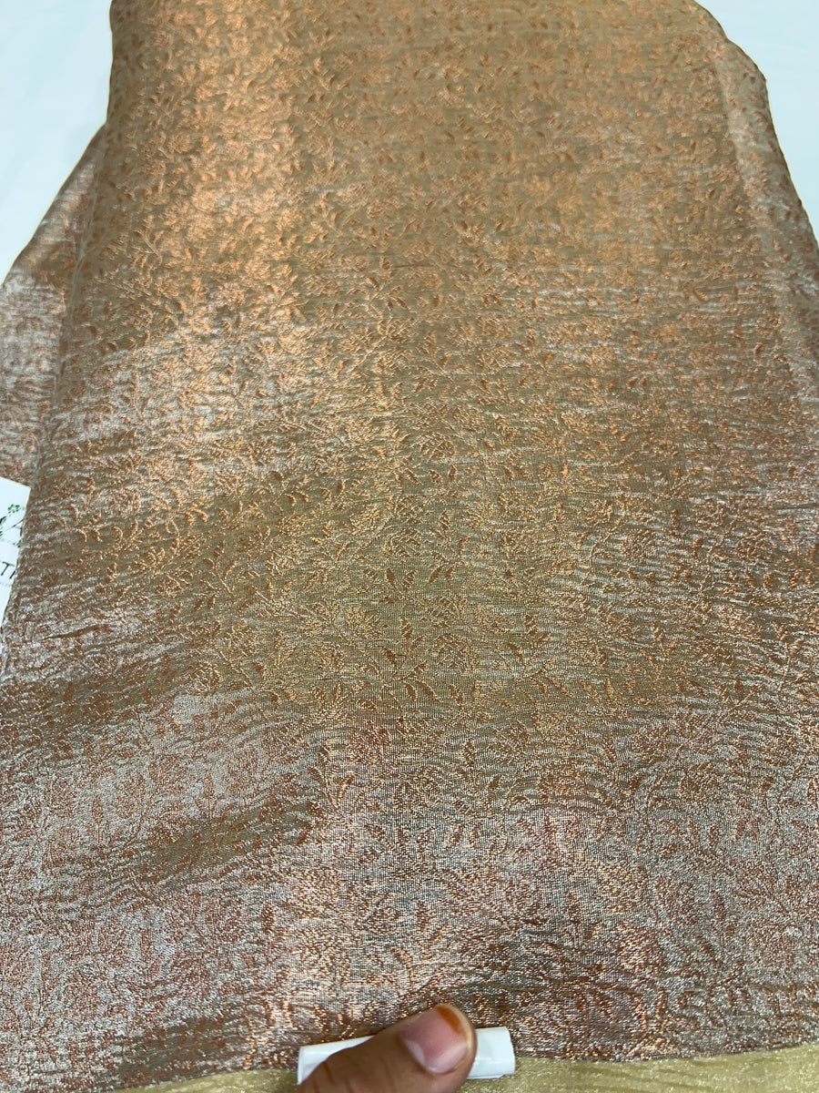 Crushed Copper Tissue Banarasi brocade fabric