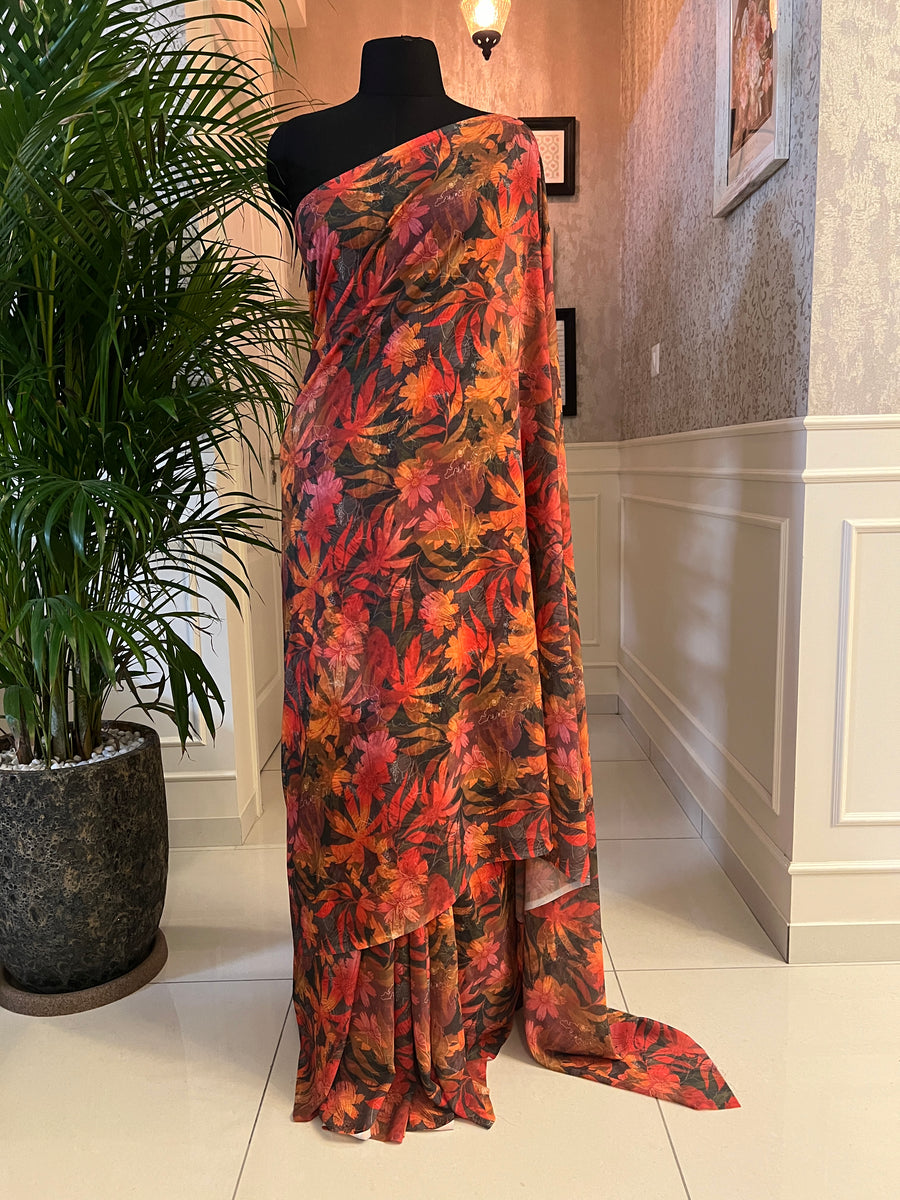 Digital printed georgette saree with blouse