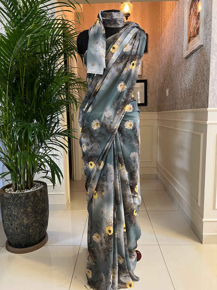 Digital printed georgette saree with blouse