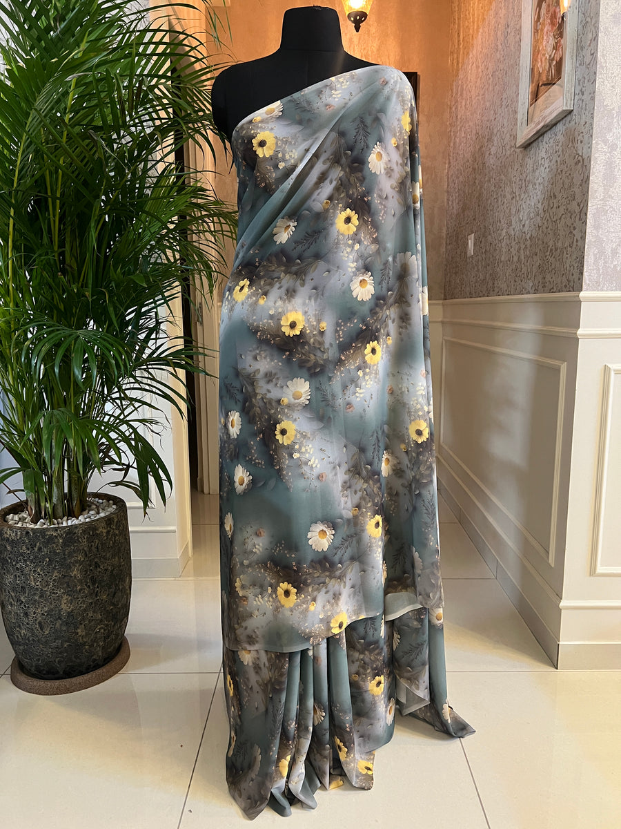 Digital printed georgette saree with blouse