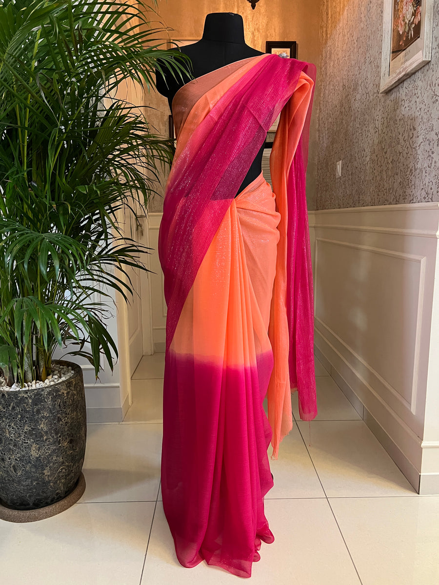 Pure silk chiffon lurex saree