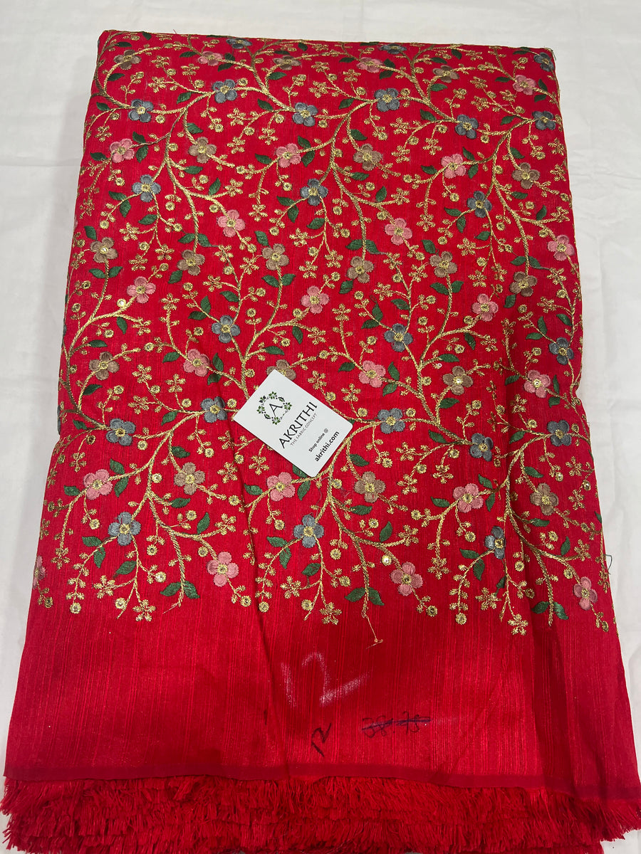 Embroidered raw silk fabric