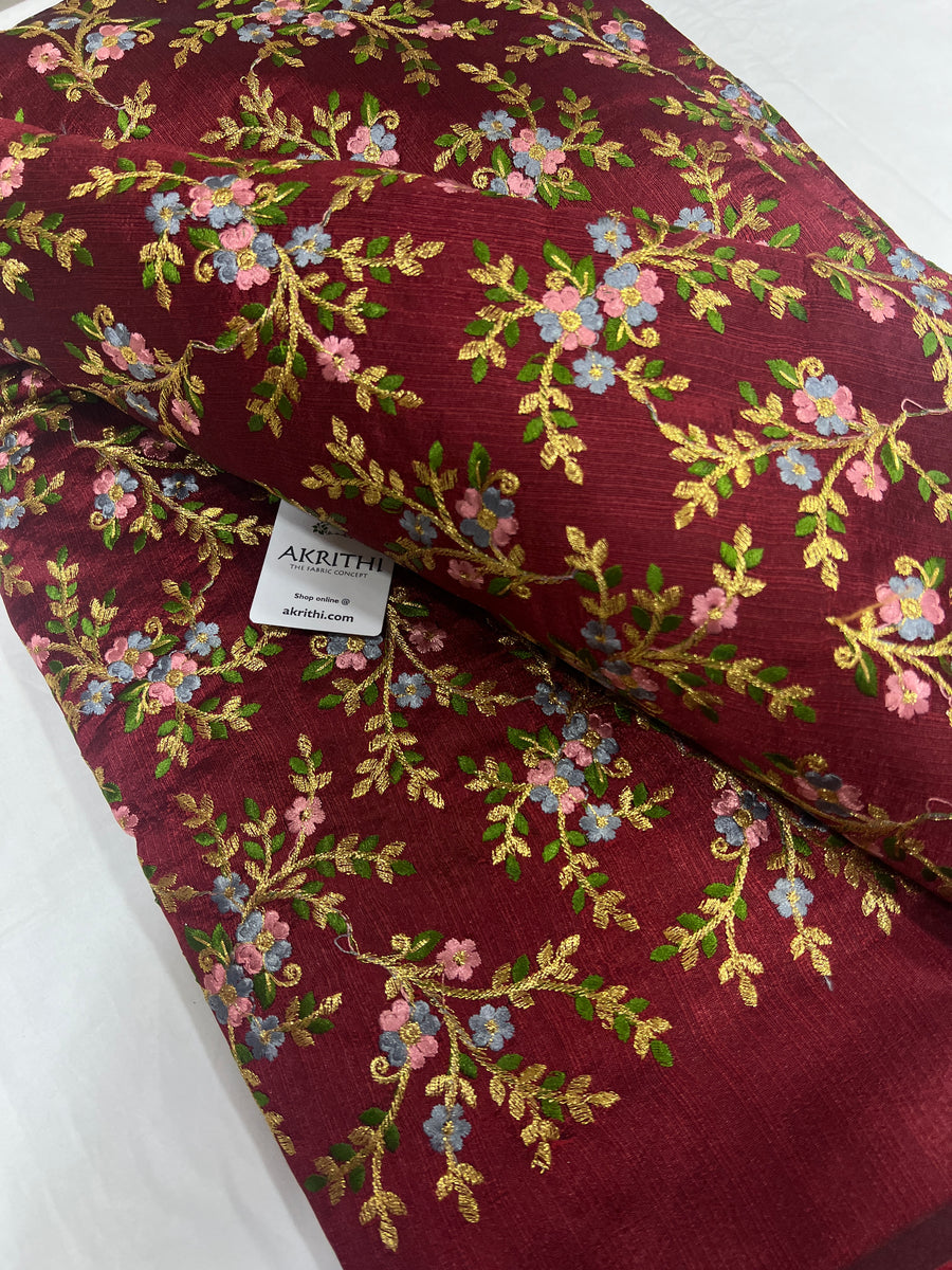 Embroidered raw silk fabric