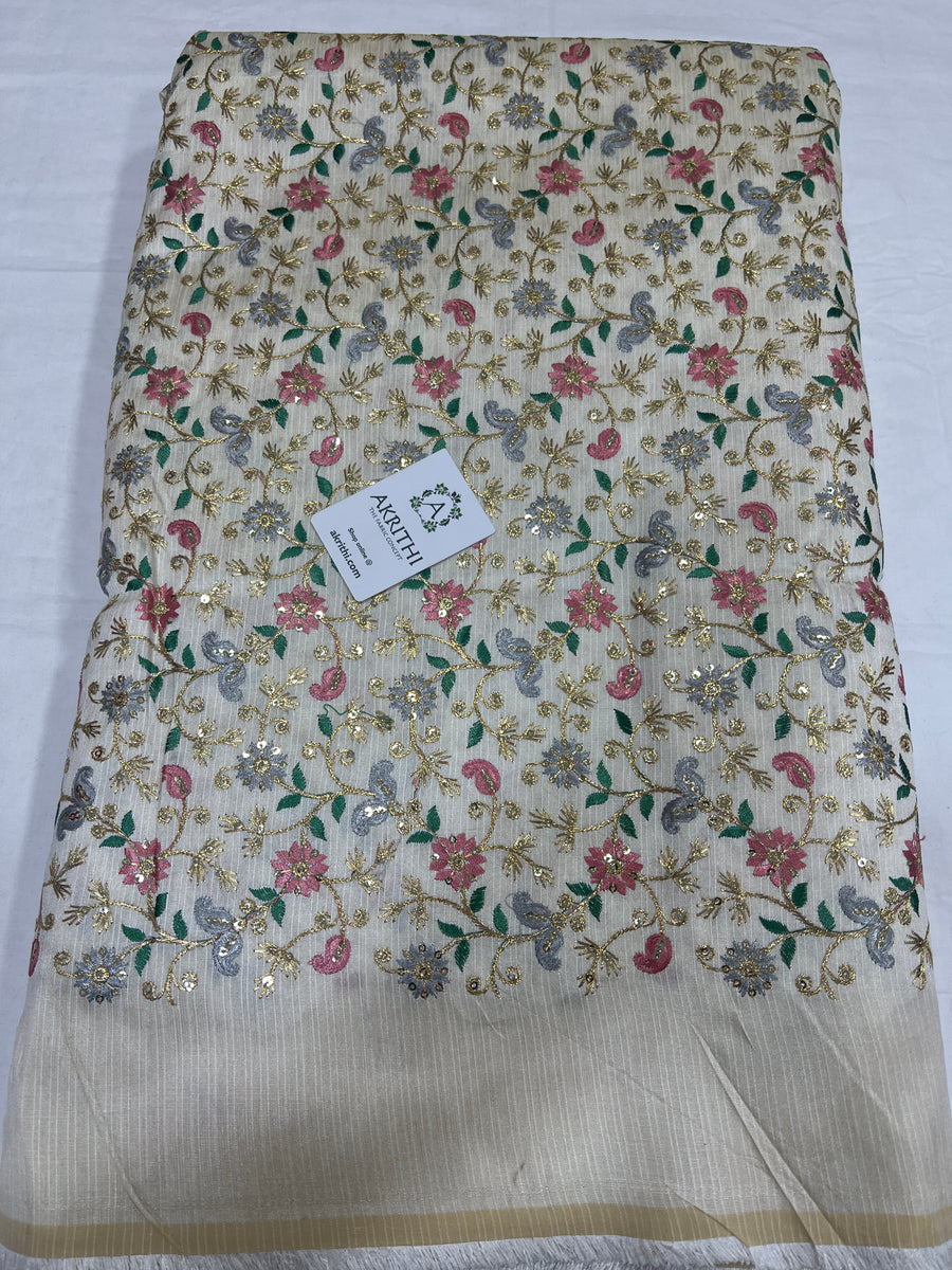 Embroidered raw silk fabric