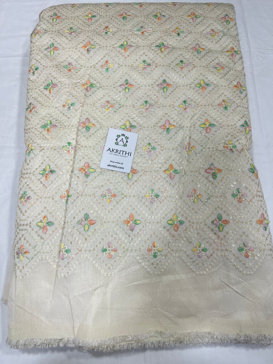 Embroidered raw silk fabric