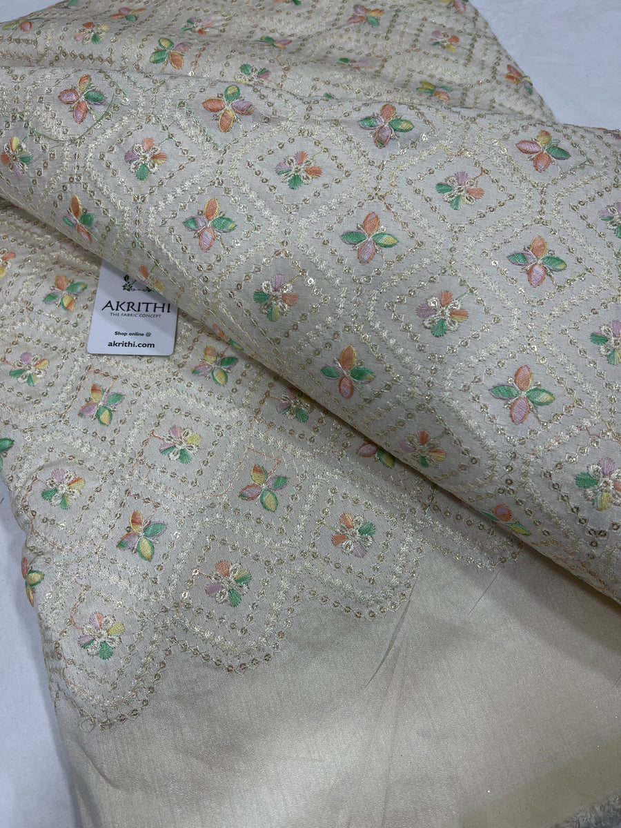 Embroidered raw silk fabric