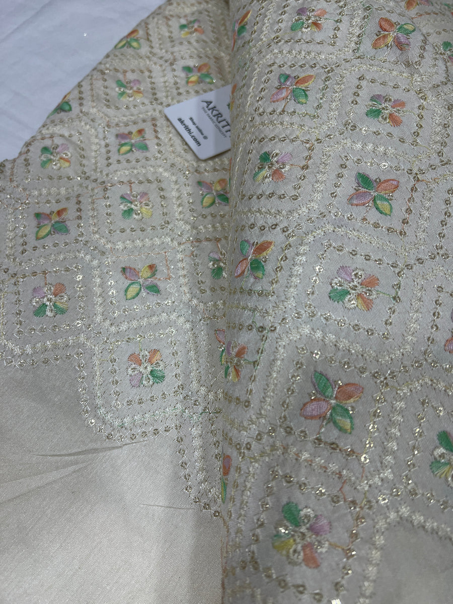 Embroidered raw silk fabric