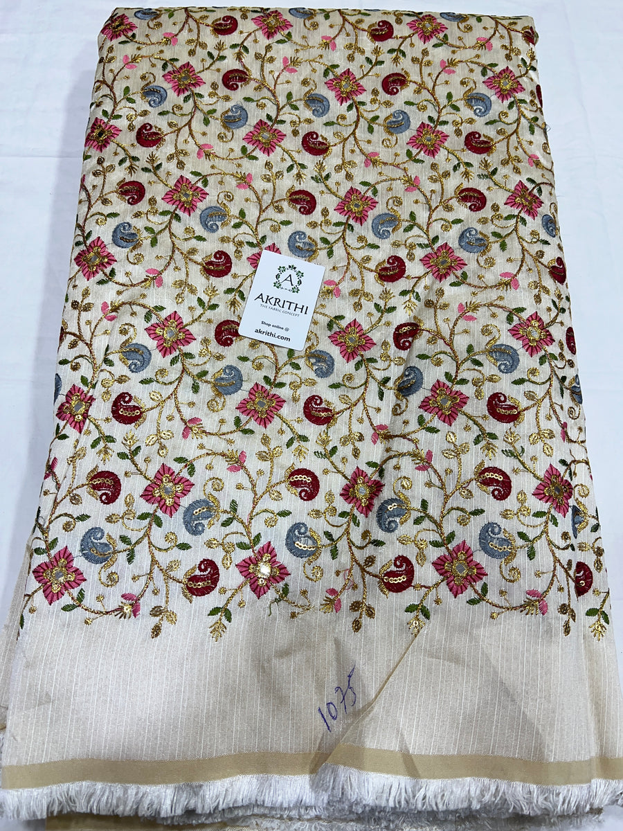 Embroidered raw silk fabric