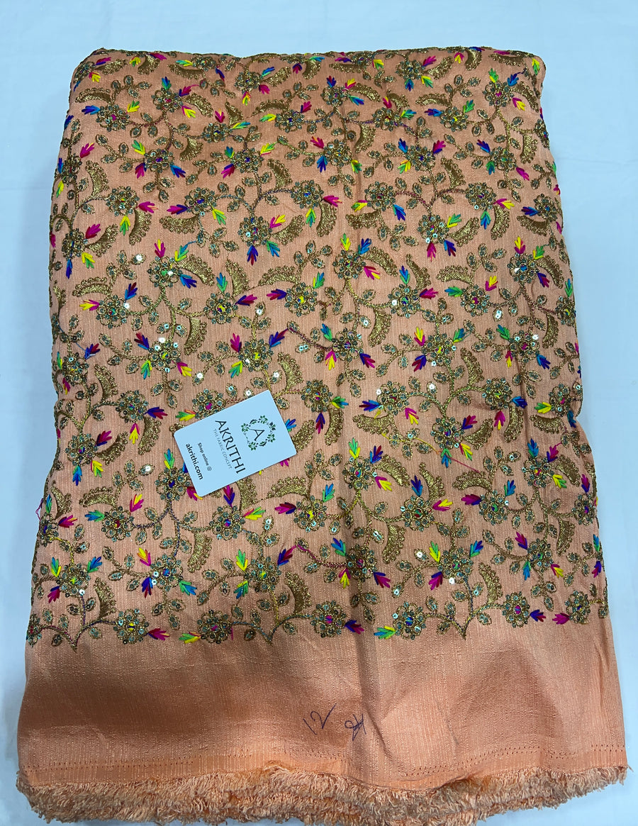 Embroidered raw silk fabric