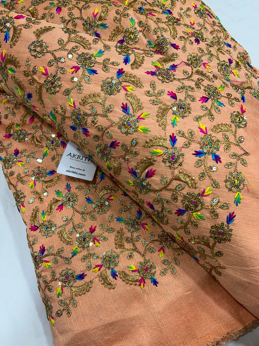 Embroidered raw silk fabric