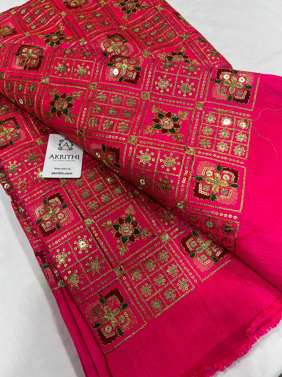 Embroidered raw silk fabric