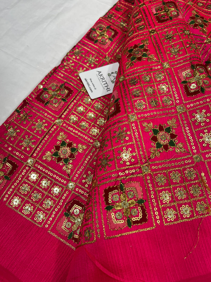 Embroidered raw silk fabric