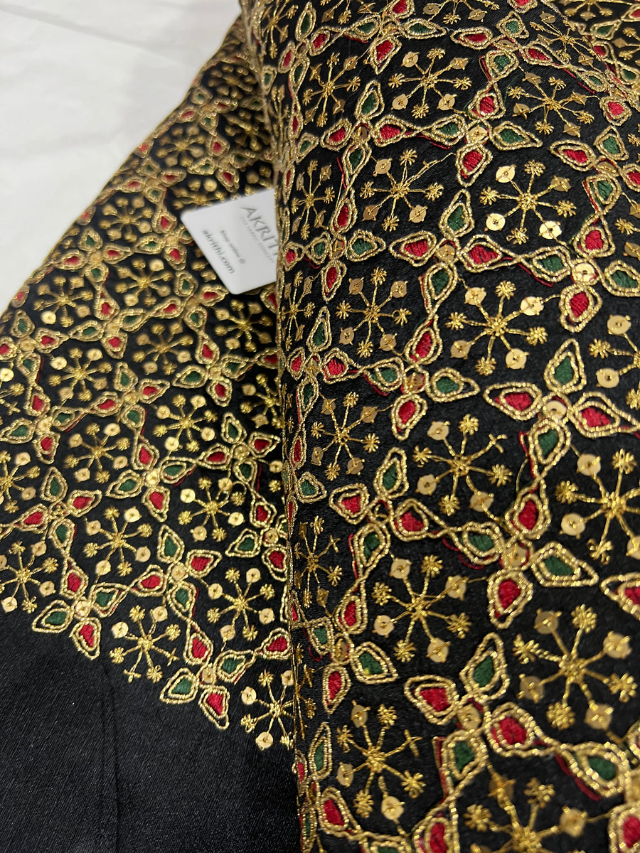 Embroidered raw silk fabric