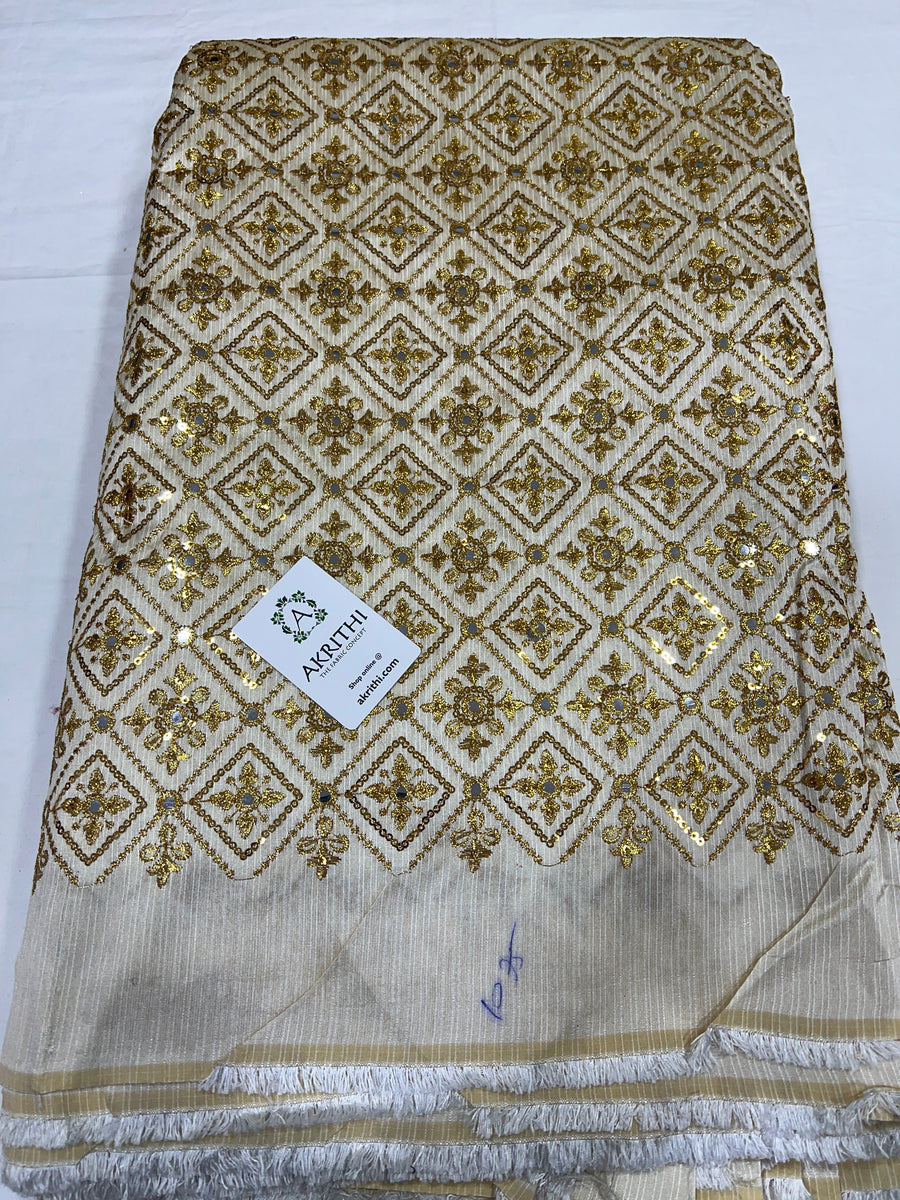 Embroidered raw silk fabric