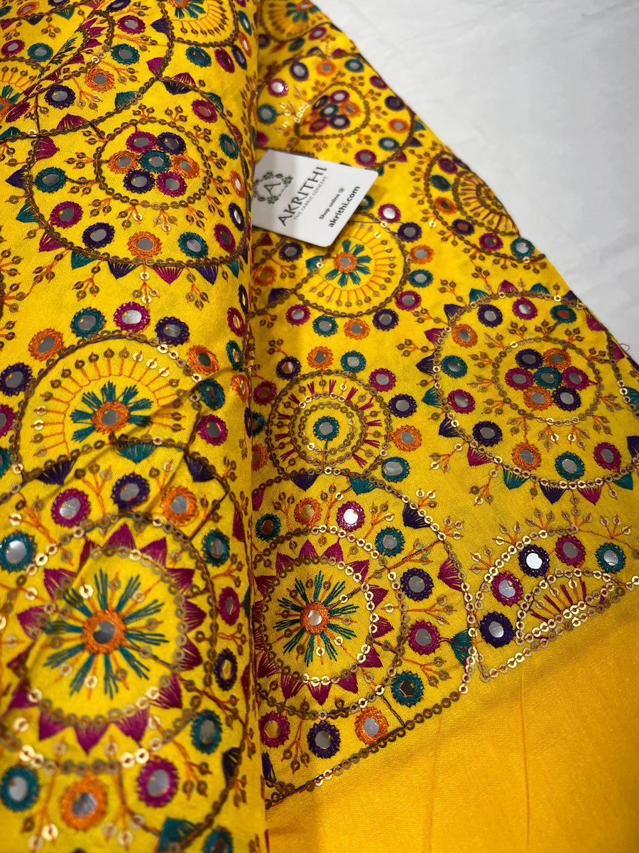 Embroidered raw silk fabric