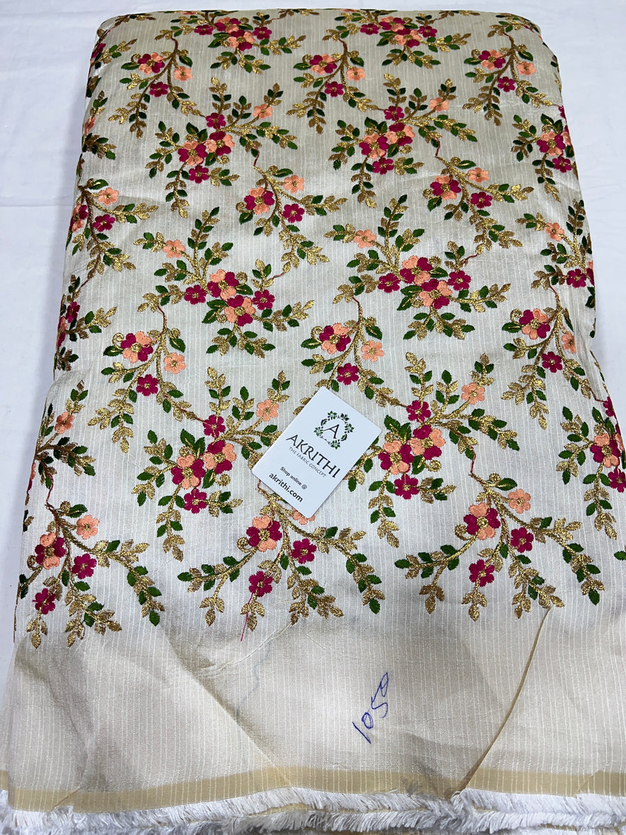 Embroidered raw silk fabric