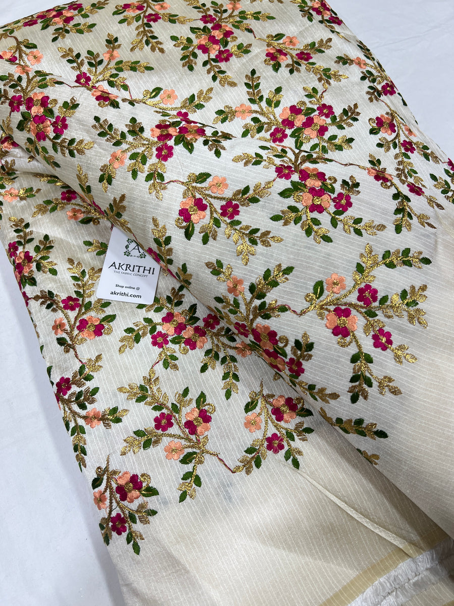 Embroidered raw silk fabric