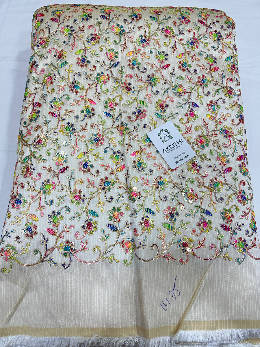 Embroidered raw silk fabric