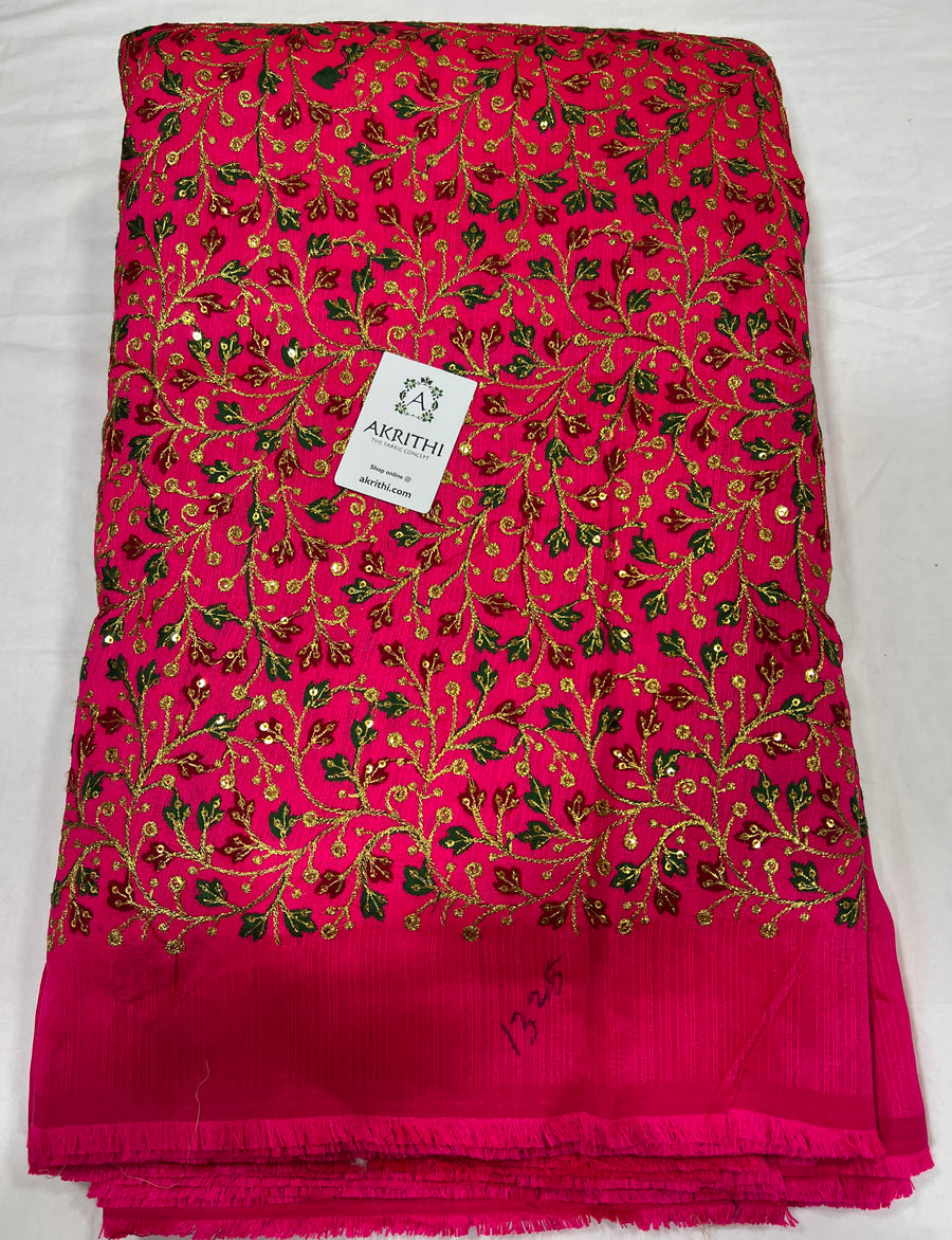 Embroidered raw silk fabric