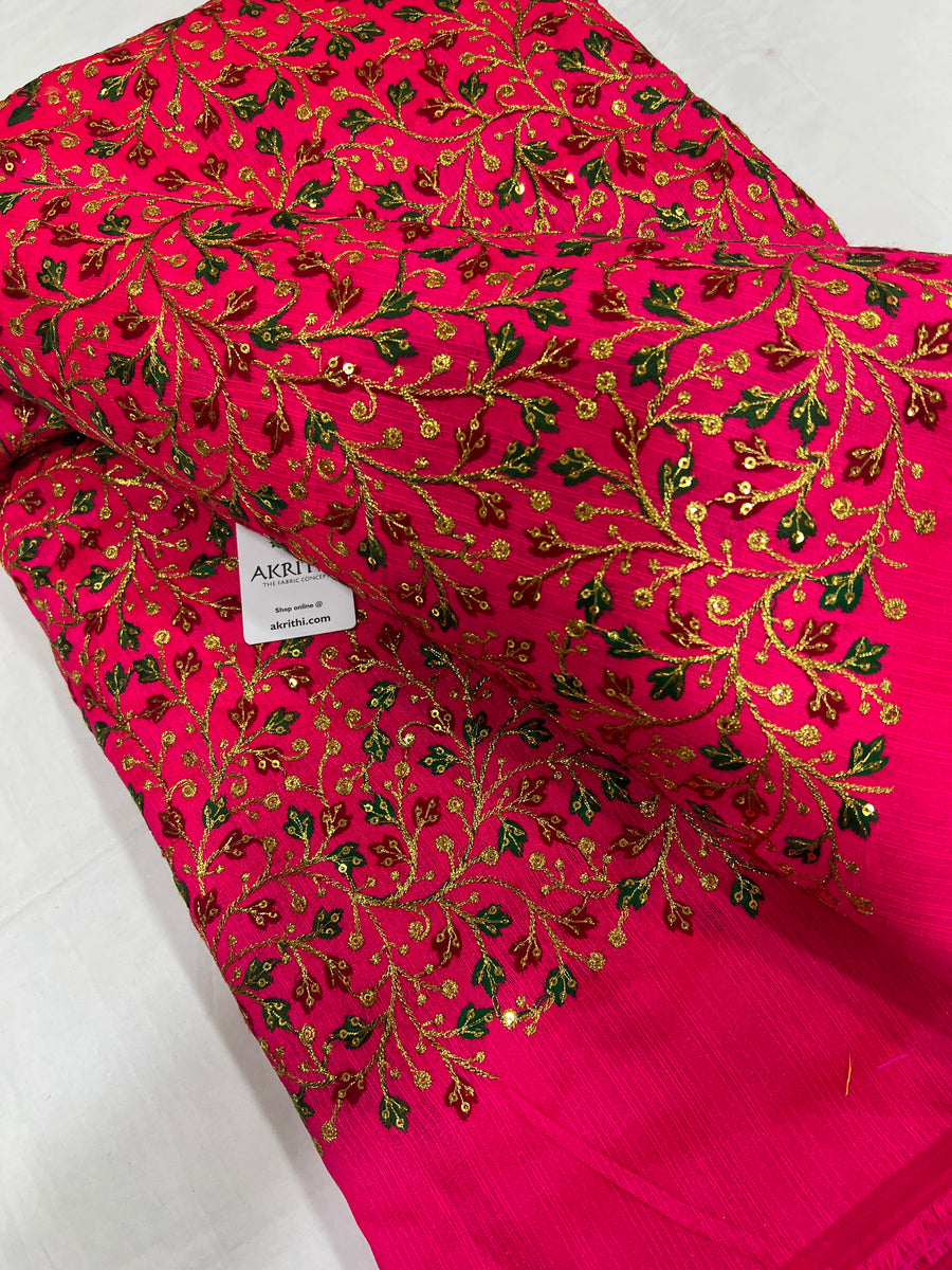 Embroidered raw silk fabric