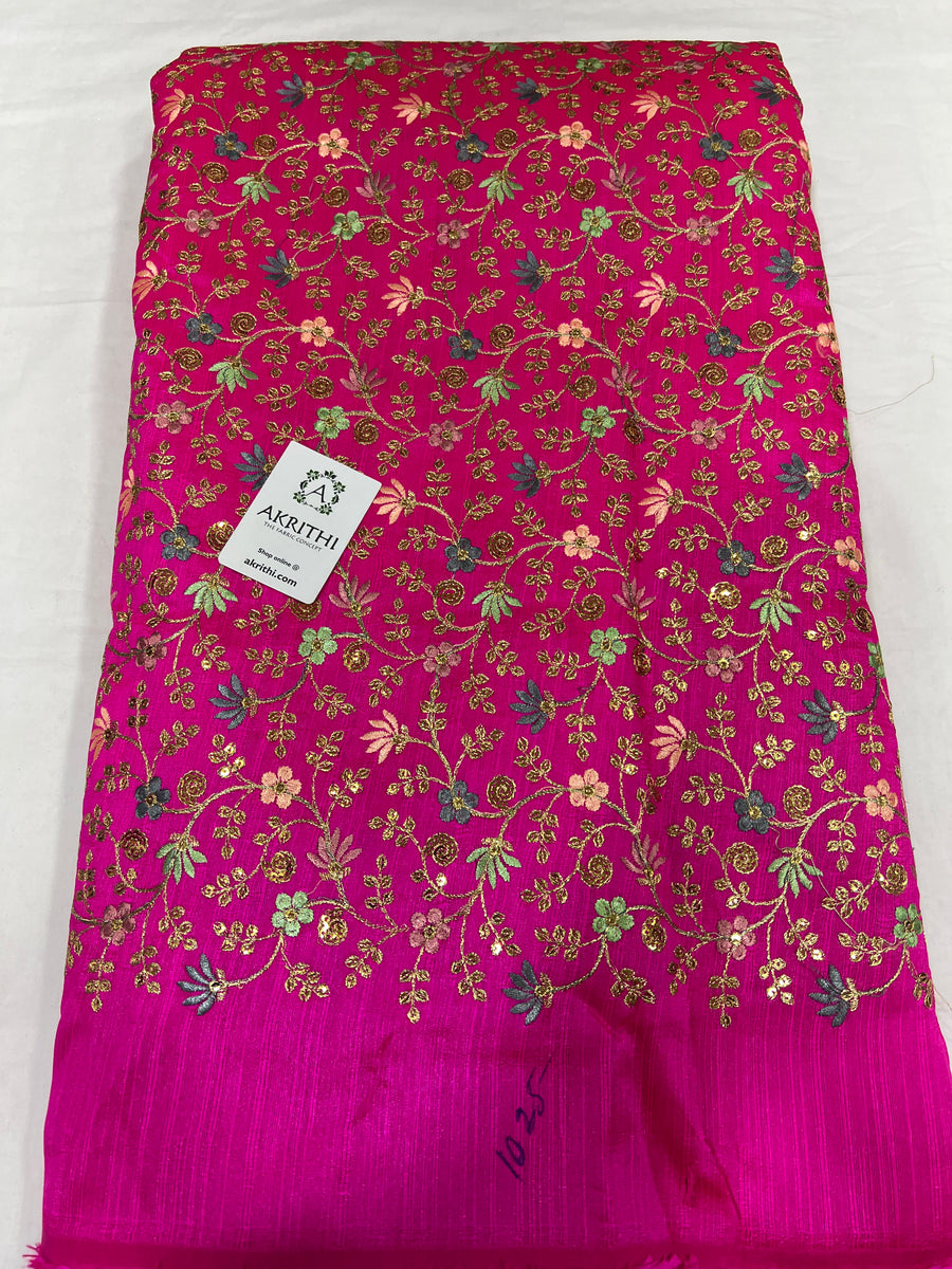 Embroidered raw silk fabric