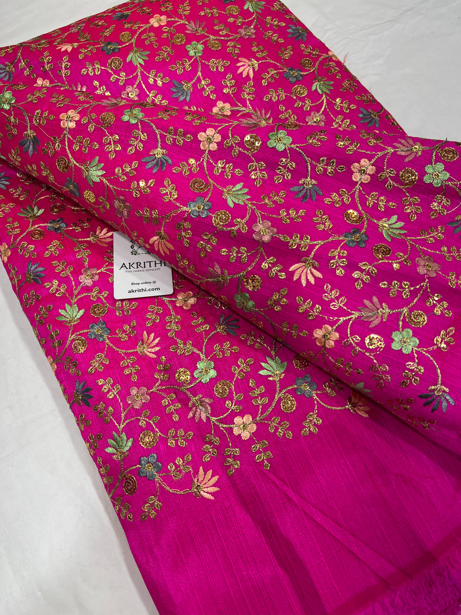 Embroidered raw silk fabric