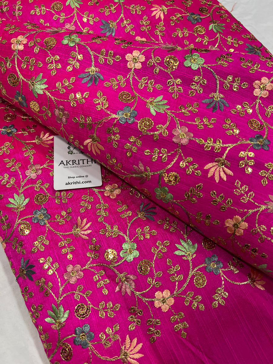 Embroidered raw silk fabric