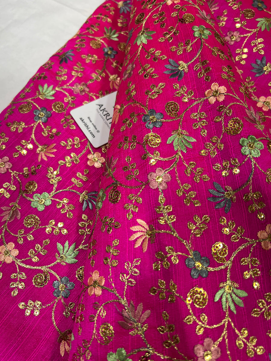 Embroidered raw silk fabric