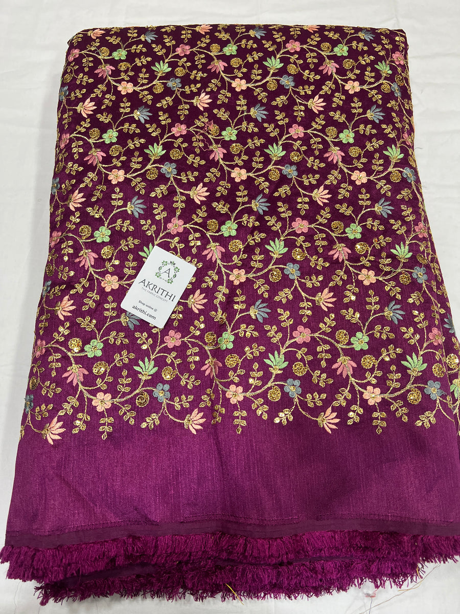 Embroidered raw silk fabric