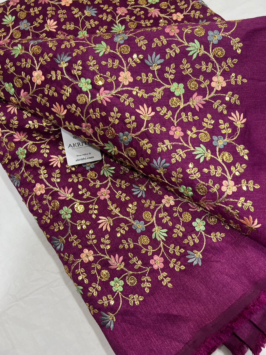 Embroidered raw silk fabric