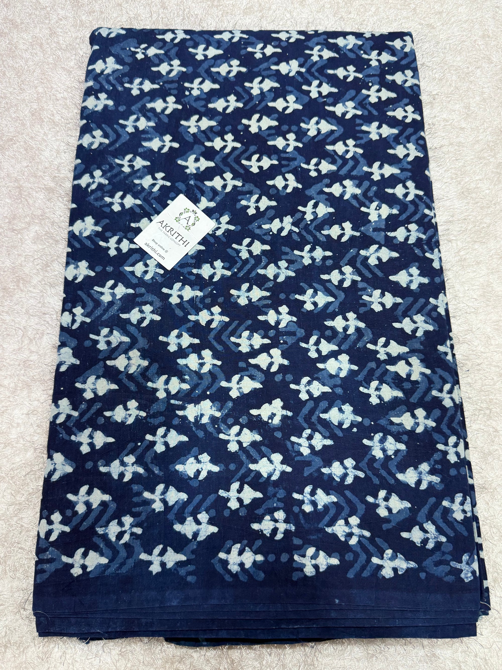 Indigo hand block printed pure cotton fabric