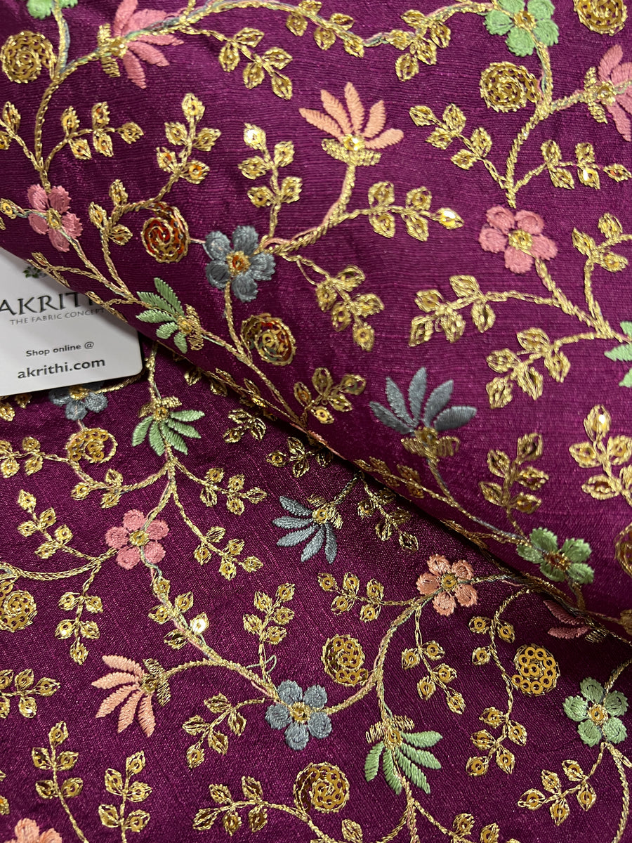 Embroidered raw silk fabric