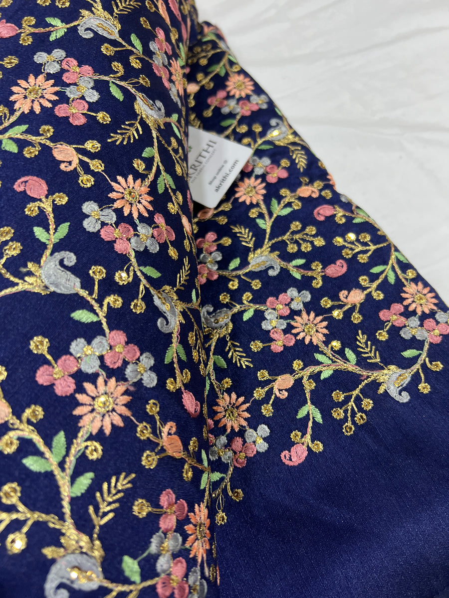 Embroidered raw silk fabric